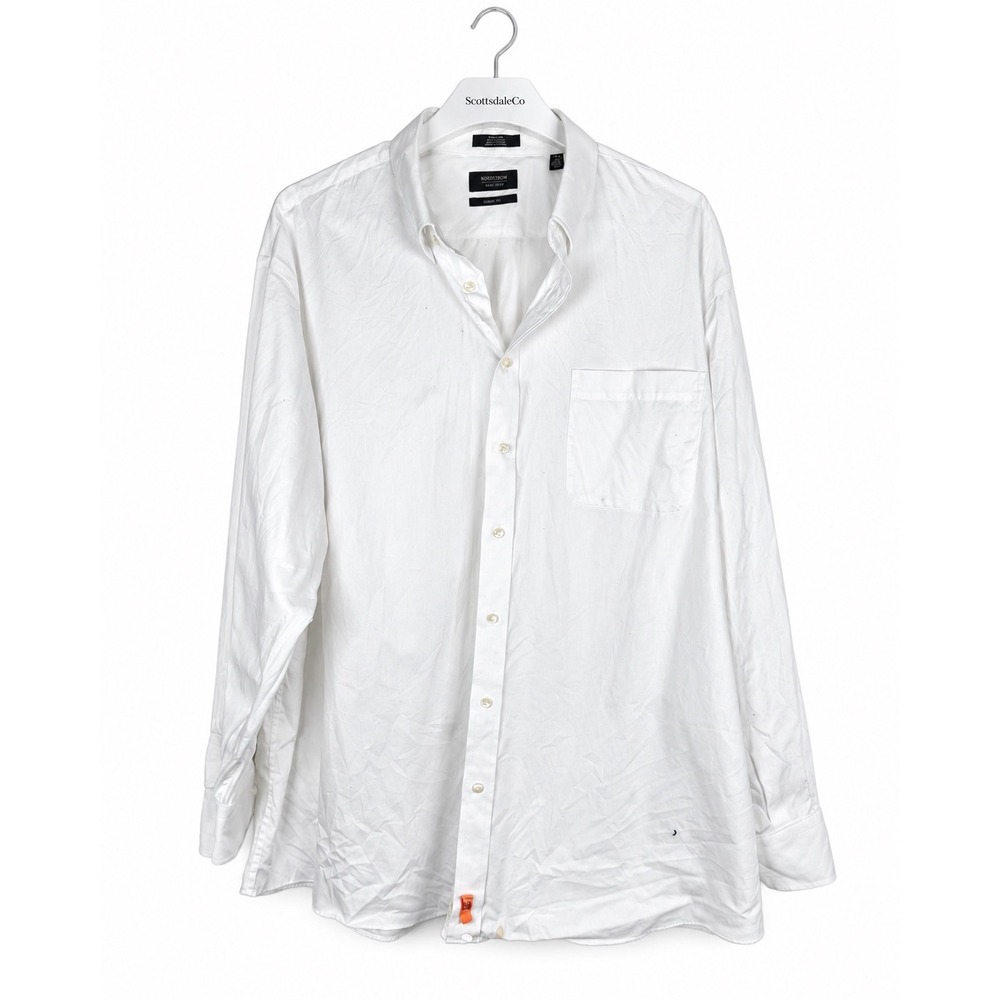 Nordstrom Dress Shirt Mens 18.5 34 White Cotton Non-Iron Classic Fit Office